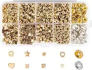 Deoot 1240 PCS 8 Styles Gold Spacer Beads with Rondelle Rhinestone Spacer Beads for Jewelry Making Bulk Charm Bracelet Necklaces