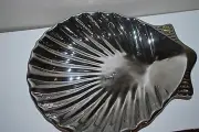 SAVINO CERAMIC LARGE SILVER CLAM SHELL PLATTER OCEAN DECOR FOOD SAFE 14" NEW