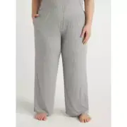 Joyspun Women's Plus Ribbed Knit Pull On Sleep Pants, Grey Heather Size 3X