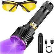 Alonefire SV41 10W 395nm UV Torch USB Rechargeable Ultraviolet Black Light Pet Urine Detector for UV Resin, Fishing, Mineral, Amber with UV Safety Glasses, Charger, Battery Included