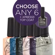 CND SHELLAC - 7.3ml - Any 6 Colours + XPRESS5 Top + FREE Remover Wraps 10ct