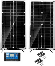 50 Watt Volt Solar Panel Starter Kit, Flexible Monocrystalline Solar Panel with Charge Controller, Adaptor Kit for RV Boats Trailer Off-Grid System,50A-Controller