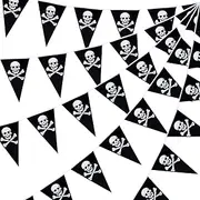 Tatuo 60 Pcs Pirate Banner Skull Pirate Flag Birthday Party Decorations Jolly Roger Ship Triangle Pennant Bunting Decor for Wedding Celebration Decor Outdoor Party Supplies