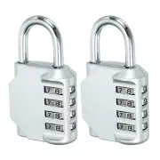 3" Long 4 Digit Combination Padlock, 2Pcs Zinc Alloy Resettable Lock, Silver