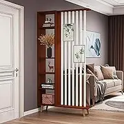 Modern Wall Room Divider, Wood Room Divider, Freestanding Room Divider with Shelves, Wall Screen Room Divider, Wall Privacy Screens for Home Office Decorative(Brown+White,L140cm/55.1in)