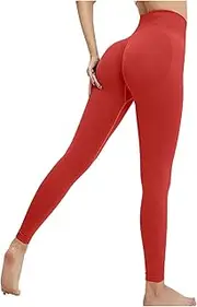 [Generic] Womens Yoga Pants Lightweight Running Sweatpants Sexy Trousers with Pockets, Red, Large