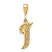 14K Yellow Gold 14Ky Polished Script Filigree Letter I Initial Pendant