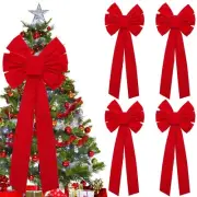 4 Pack Christmas Tree Bow Topper Red, 18”x35” Car Bow, Christmas Bow