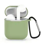 For AirPods 1st Gen Case, Silicone Protective Cover, Snap Hook, Green