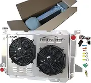COOLINGBEST Aluminum Radiator 3 Row for 1985-1997 Ford F Super Duty Bronco F150 F250 F350 F53 V8 Engine, 1986 1987 1988 1989 1990, Crossflow Radiators with Electric Fan Shroud Thermostat Kit