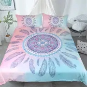 Mandala Quilt Cover Set - Pink Mandala Feathers