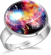 [FVQL] Adjustable Ring for Girls, music notes abstract pattern space, 1.7cm/0.67inch, Glass, glass