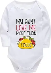 [WOOYONGING] My Aunt Love Me More Than Tacos Toddler Baby Boy Clothing Long Sleeve Neutral Newborn Clothes White Baby Girl Neu