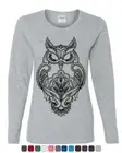 Black Owl Henna Style Women's Long Sleeve Tee Wildlife Nature Knowledge Wisdom
