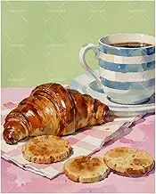 TAOPAOLAB Croissant and Coffee Paint by Numbers Kit for Adults – DIY Breakfast Pastry with Striped Mug Painting on Canvas 16x20In, Acrylic Paint Set for Beginners, Art for Home Decoration or Gifts
