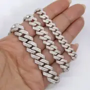 VVS Moissanite Edge Cuban Link Chain Bracelet Solid Sterling Silver 925 All Size