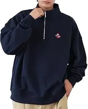 [improves] Inprobes 70220 Men's Sweatshirt, Side Waystance Embroidered One-Point Fleece Lined Half Zip Sweatshirt, C-Navy, S