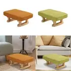 Small Foot Stool Ottoman Foot Rest with Wooden Legs Linen Cloth Unique Small