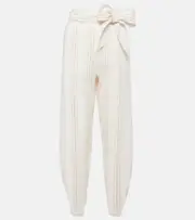 [Loro Piana] Loro Piana Gustel striped linen tapered pants AU 14 white