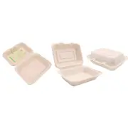 60 x Sugarcane Food Boxes Biodegradable Disposable Takeaway Clam Boxes 1000ML