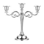 3 Candle Holder Pillar Candelabra Dining Props- Silver