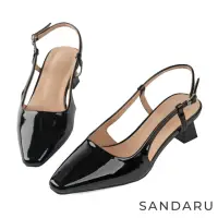 在飛比找momo購物網優惠-【SANDARU 山打努】跟鞋 素面尖頭漆皮中跟後空鞋(黑)