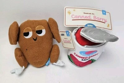 Bark Box Thanksgiving Canned Barry & Turkey Stuffed Squeak Dog Toys NEW Sz M/L