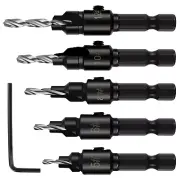 5Pcs Countersink Drill Bit Set 82°High Speed Steel Punching Drill Bit 1/4" H/