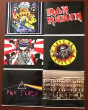 LOT OF 6 STICKERS"BANDS OF ROCK".STICKERS VINYL.RARE MINT NEW 4" X 4 1/2"