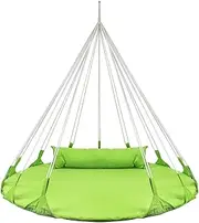 Sorbus 56" Stylish Hanging Swing Nest - Premium Cotton Double Hammock Daybed Saucer Swing Lounger - 264lbs Spinner Swing w/Pillow - Easy Setup Sturdy Tree Swing - for Indoor/Outdoor, Travel - Green