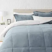Amazon Basics Ultra-Soft Micromink Sherpa Comforter Bed Set - Tide Pool Blue, King