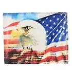 Men's Vegan Leather American Flag Print Bifold Wallet Eagle