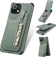 Compatible with OnePlus 11 5G Case,Compatible with OnePlus 11 5G Zipper Card Slots Built-in Magnet Kickstand Phone Case Green