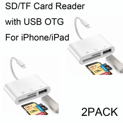 2PACK SD TF Card Reader for iPhone, Memory card reader with Usb Camera Adapter