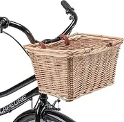 Bike Basket - Original Wicker Front Bicycle Bike Baskets - Handmade Woven Wicker Bike Basket with Adjustable Leather Straps