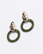 Green Open Round Acrylic Disc Drop Earrings