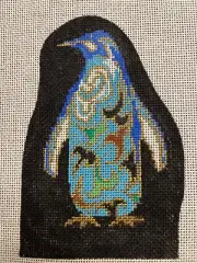 2361 Patti Mann Cloisonne Penguin Ornament Hand Painted Needlepoint 18 Canvas