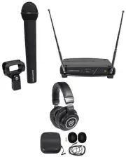 Audio Technica ATW-902a Wireless Handheld Microphone Mic + Samson Headphones