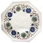 Octagon Marble Coffee Table Top Antique Pattern Inlay Work Kitchen Side Tabke