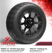 GOLF CART 12" BLACK 'CYCLOPS' WHEELS and 20"x10"-12" GECKO TURF/STREET TIRES