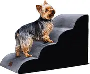 OYX 4-Tiers Pet Stairs for Small Dogs, Dog Stairs Ramp for Beds Couches, Non-Slip Pet Stairs, Dog Stairs & Steps with Side Design Pockets, Dog Slope Stairs for Small Dogs, Cats and Pets Friendly Grey