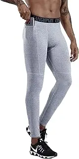 [Ouruikia] Men's Sports Leggings Compression Pants Running Tights Athletic Leggings Base Layer Bottoms with Pocket
