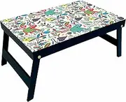 Foldable Small Table Made in India, Laptop Table, Bed Table, Study Table, Glossy Finish Bird with Flower in Black Color