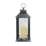 Northlight 11" Silver Brushed Black Mesh Candle Lantern Flameless LED Candle