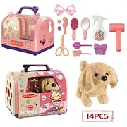 14Pcs Walking Dog Toy for Kids with ACC, Realistic Toys for Girls Boys Toddler Toys, Barking Wagging Tail Interactive Dog Plush with Cute Cloak,Puppy Pet Care