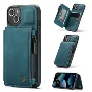 CaseMe Shockproof iPhone 13 Leather Case Cover Wallet Apple iPhone13 [Teal Green]