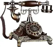 Old Fashion Telephone, Retro Turntable Dialing Wired, with Wood and Metal Body,Curly Cord Authentic Bell Ring,Home Decor Ornaments Wonderful Gifts (Color : Brass)