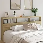 Headboard Cabinet, Storage Bed Headboard Beds Head Frame with LED Sonoma Oak 220x17x102 cm