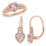 Amour 10k Rose Gold Morganite and 1/10CT TDW Diamond Heart Halo Jewelry Set