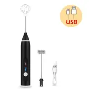 Handheld Electric Coffee Milk Frother Whisk Egg Beater USB Rechargeable 3 Speeds